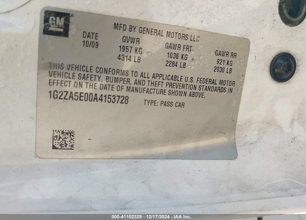 2010 PONTIAC G6 VIN: 1G2ZA5E00A4153728