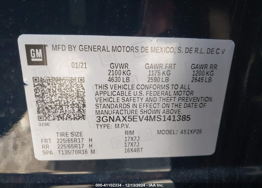 2021 CHEVROLET EQUINOX AWD 1FL VIN: 3GNAX5EV4MS141385