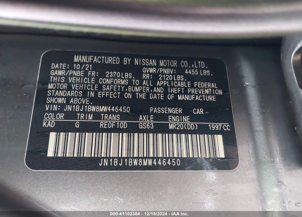 2021 NISSAN ROGUE SPORT SV AWD XTRONIC CVT VIN: JN1BJ1BW8MW446450