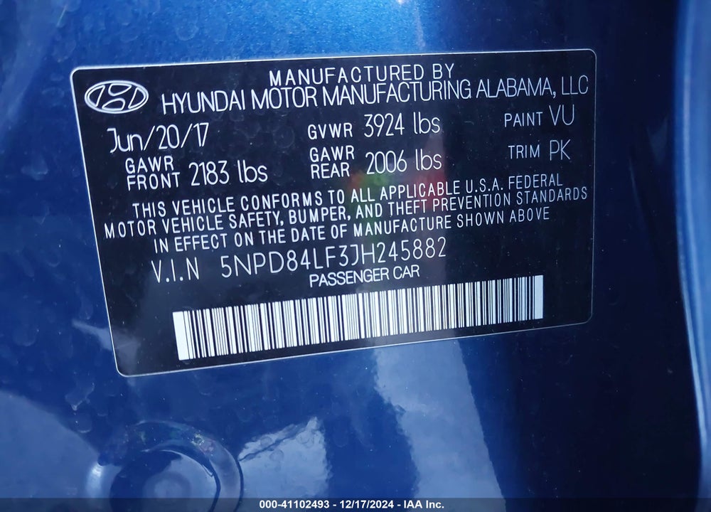 2018 HYUNDAI ELANTRA SEL VIN: 5NPD84LF3JH245882