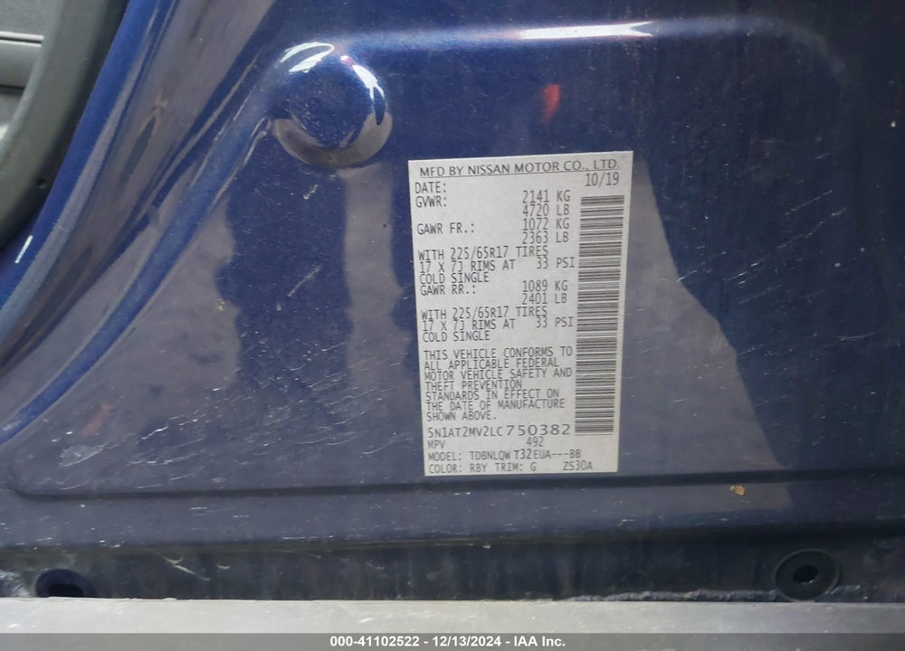 2020 NISSAN ROGUE SV INTELLIGENT AWD VIN: 5N1AT2MV2LC750382