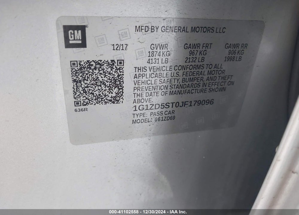 2018 CHEVROLET MALIBU VIN: 1G1ZD5ST0JF179096