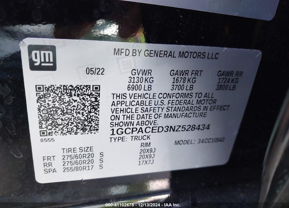 2022 CHEVROLET SILVERADO 1500 2WD SHORT BED LT VIN: 1GCPACED3NZ528434