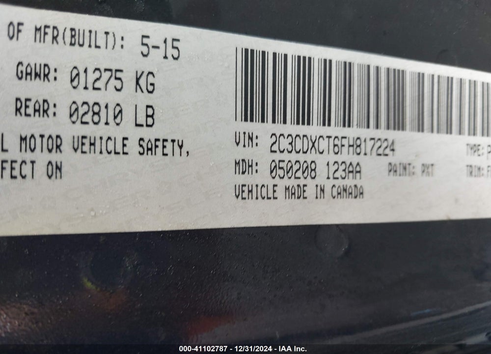 2015 DODGE CHARGER ROAD/TRACK VIN: 2C3CDXCT6FH817224