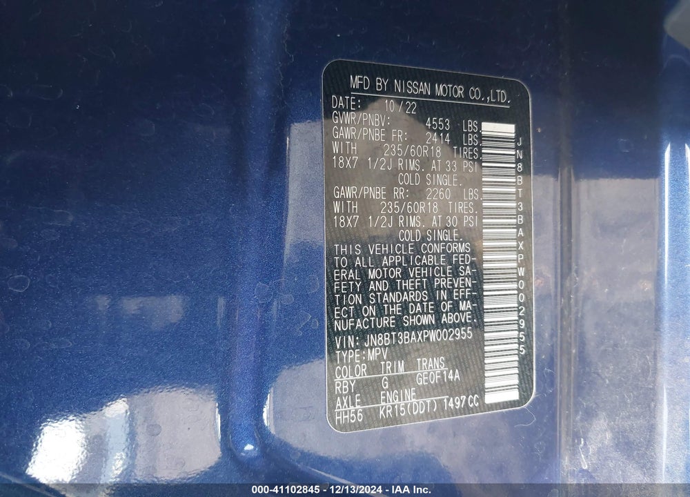 2023 NISSAN ROGUE SV FWD VIN: JN8BT3BAXPW002955
