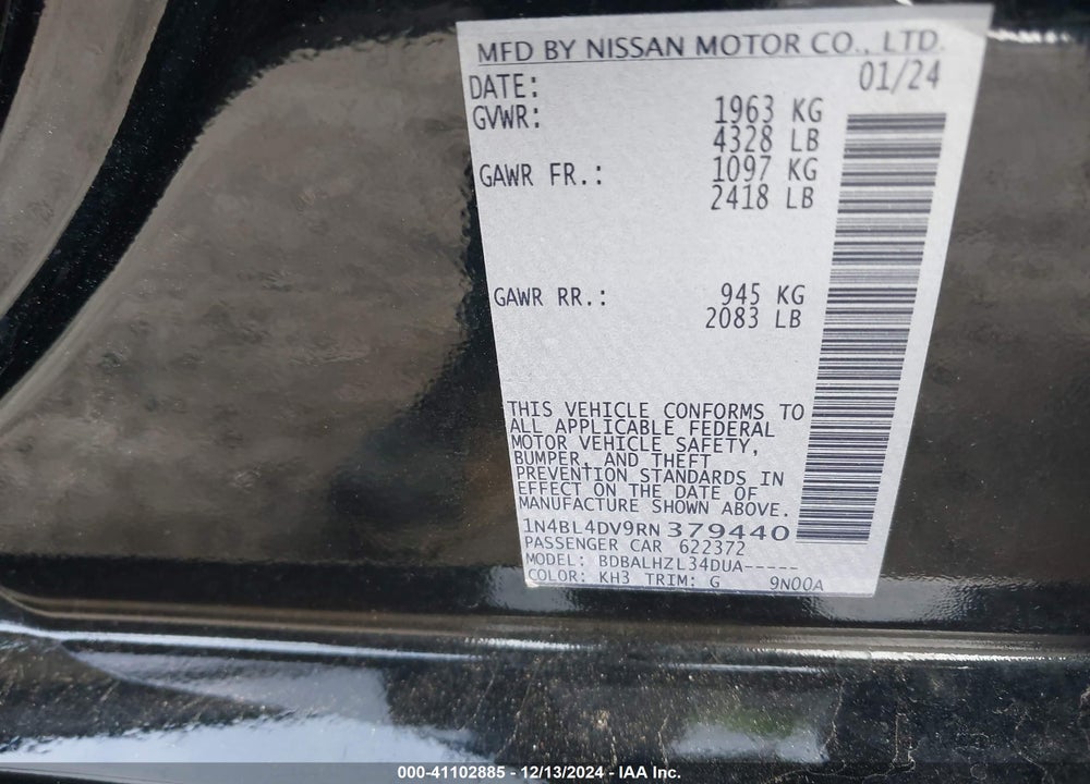 2024 NISSAN ALTIMA VIN: 1N4BL4DV9RN379440