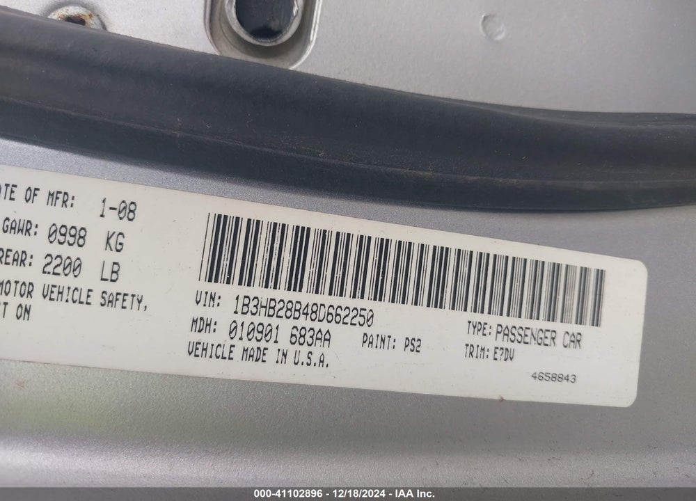 2008 DODGE CALIBER VIN: 1B3HB28B48D662250
