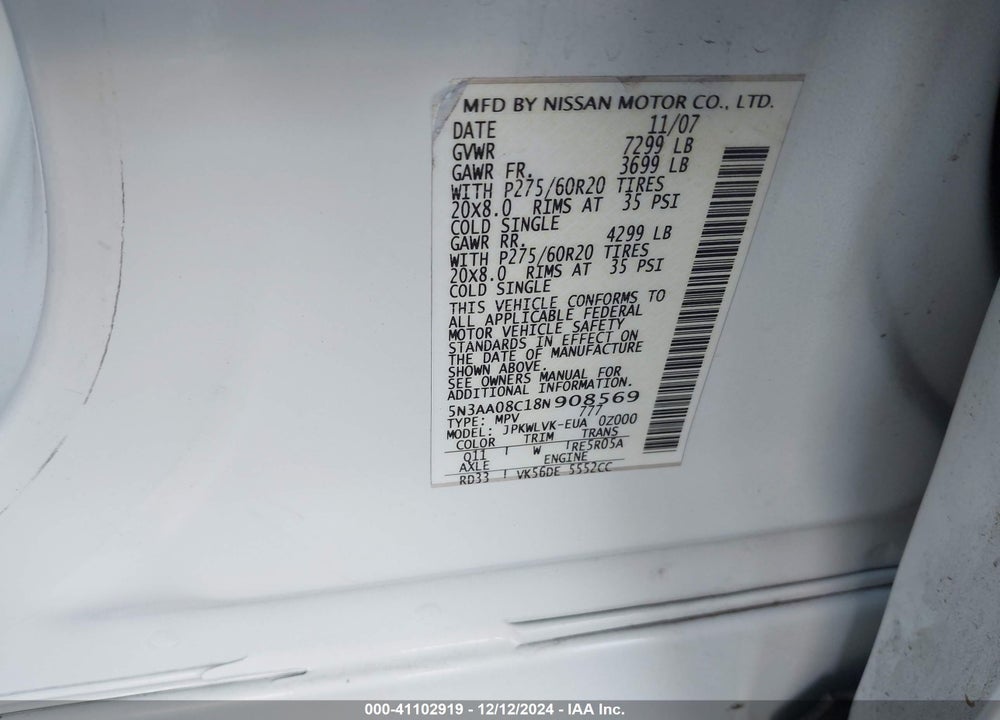 2008 INFINITI QX56 VIN: 5N3AA08C18N908569
