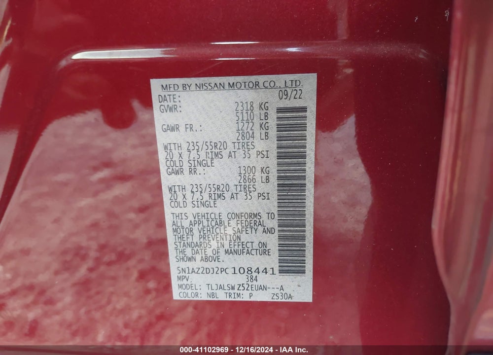 2023 NISSAN MURANO PLATINUM FWD VIN: 5N1AZ2DJ2PC108441