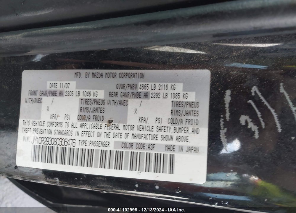 2008 MAZDA 5 SPORT VIN: JM1CR293080306476