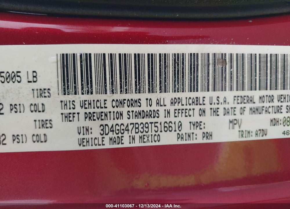2009 DODGE JOURNEY SE VIN: 3D4GG47B39T516610
