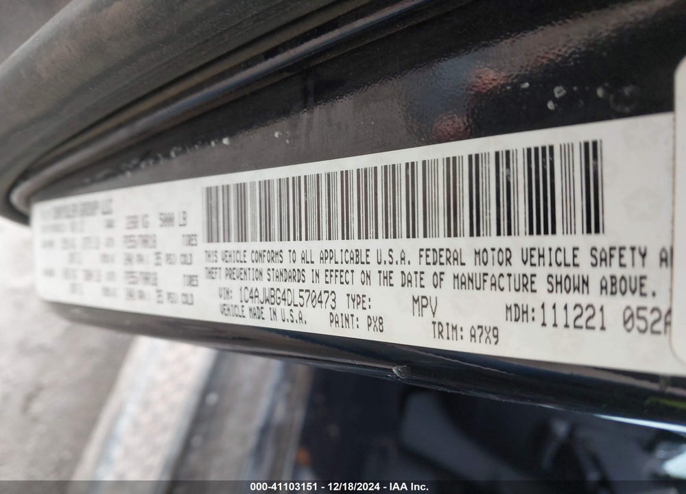 2013 JEEP WRANGLER SAHARA VIN: 1C4AJWBG4DL570473