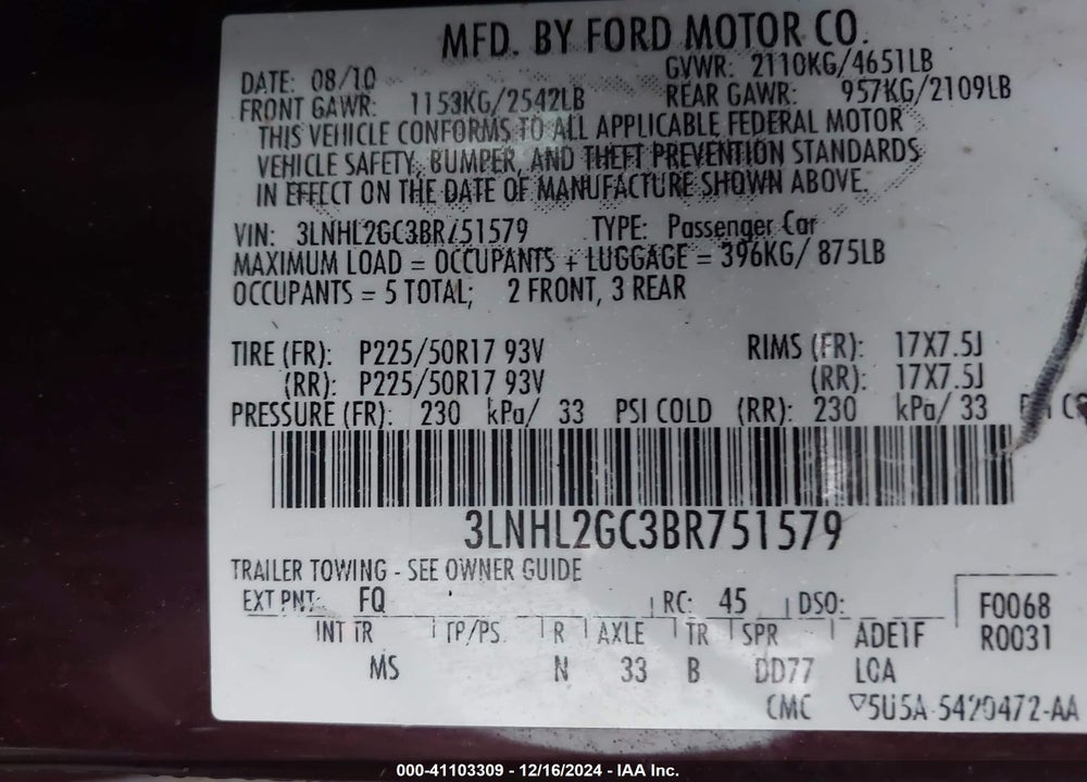 2011 LINCOLN MKZ VIN: 3LNHL2GC3BR751579