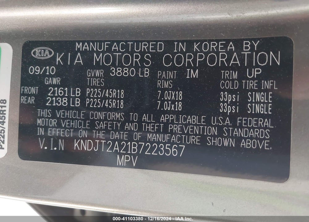 2011 KIA SOUL VIN: KNDJT2A21B7223567
