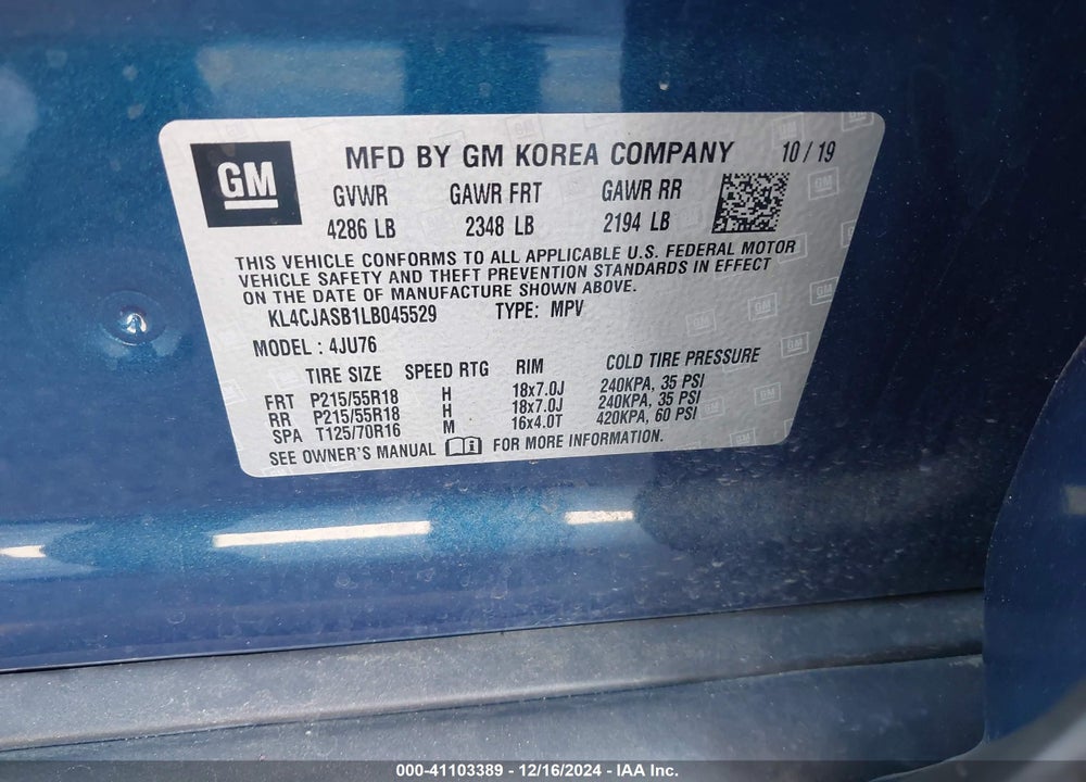 2020 BUICK ENCORE FWD PREFERRED VIN: KL4CJASB1LB045529