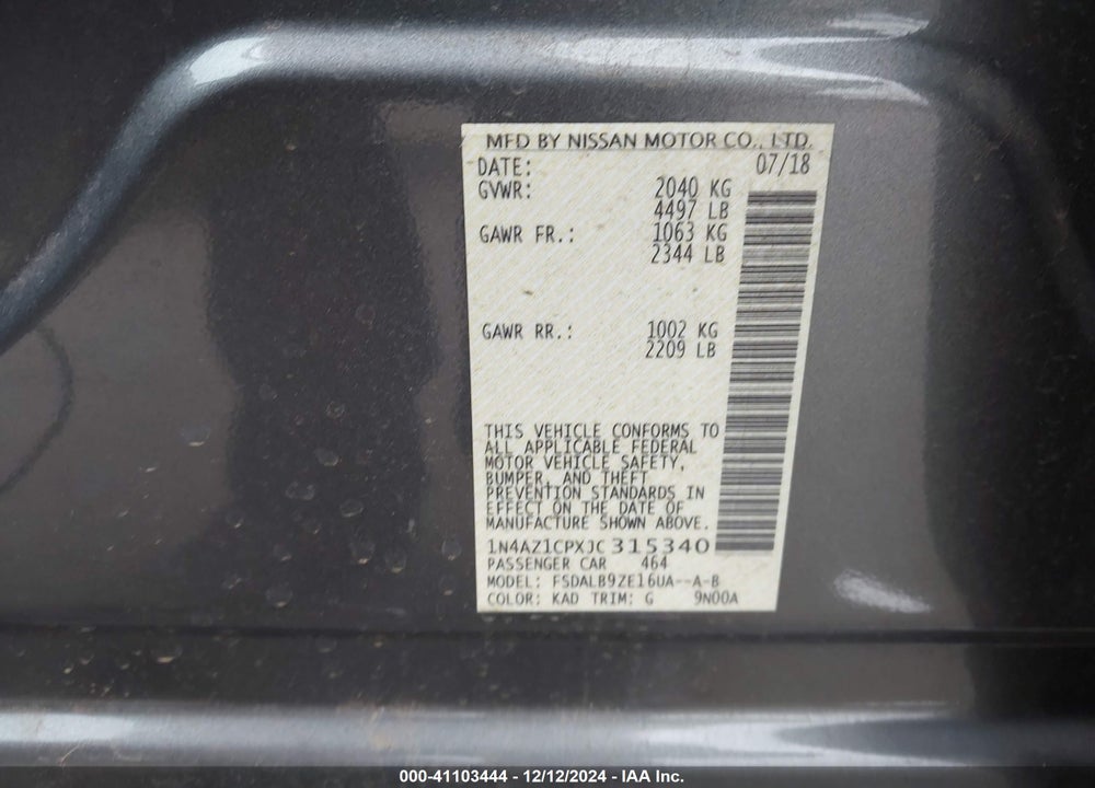 2018 NISSAN LEAF S VIN: 1N4AZ1CPXJC315340