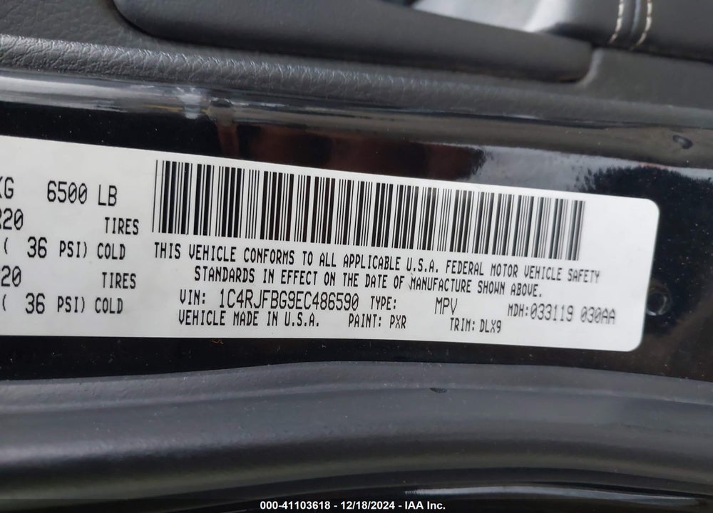 2014 JEEP GRAND CHEROKEE LIMITED VIN: 1C4RJFBG9EC486590