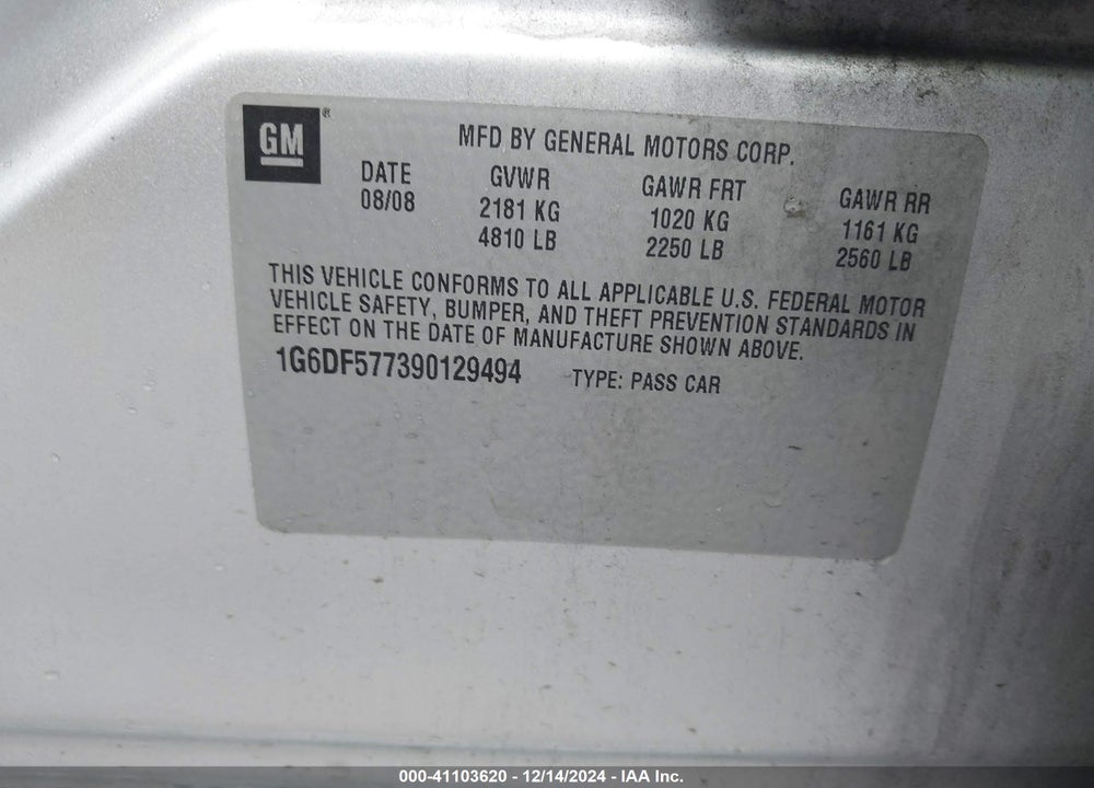 2009 CADILLAC CTS STANDARD VIN: 1G6DF577390129494
