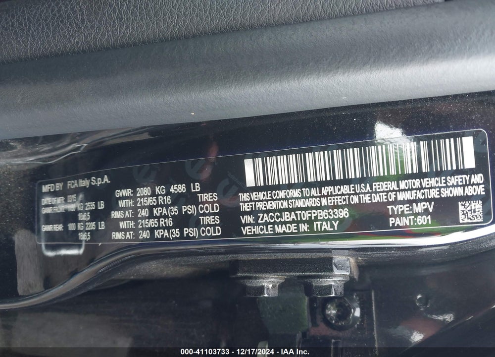 2015 JEEP RENEGADE SPORT VIN: ZACCJBAT0FPB63396