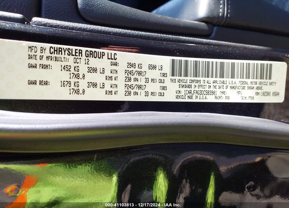 2013 JEEP GRAND CHEROKEE LAREDO VIN: 1C4RJFAG3DC583901
