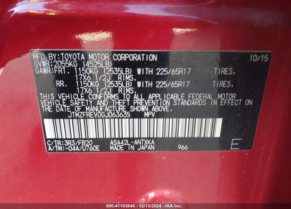 2016 TOYOTA RAV4 LE VIN: JTMZFREV0GJ063635