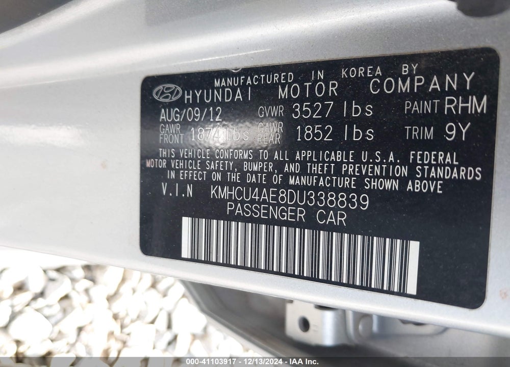 2013 HYUNDAI ACCENT GLS VIN: KMHCU4AE8DU338839