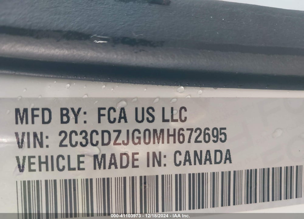 2021 DODGE CHALLENGER VIN: 2C3CDZJG0MH672695