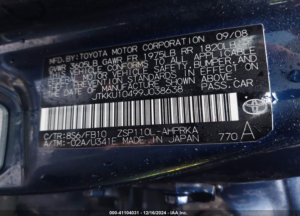 2009 SCION XD VIN: JTKKU10499J038638