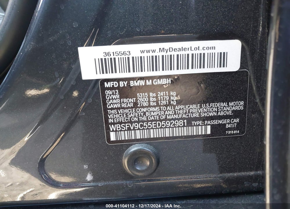 2014 BMW M5 VIN: WBSFV9C55ED592981