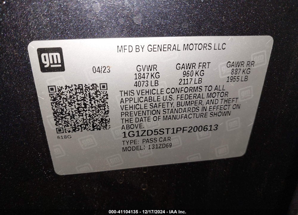2023 CHEVROLET MALIBU FWD 1LT VIN: 1G1ZD5ST1PF200613