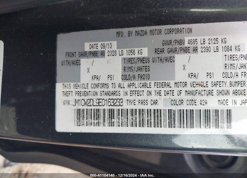 2014 MAZDA 5 GRAND TOURING VIN: JM1CW2DL9E0163233