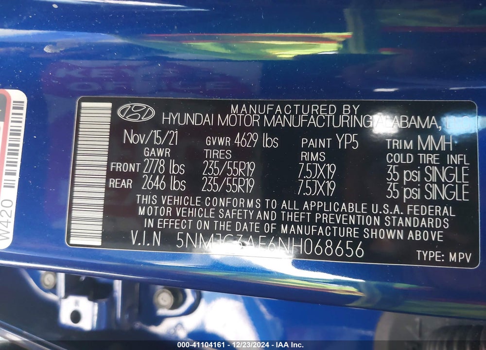 2022 HYUNDAI TUCSON VIN: 5NMJC3AE6NH068656