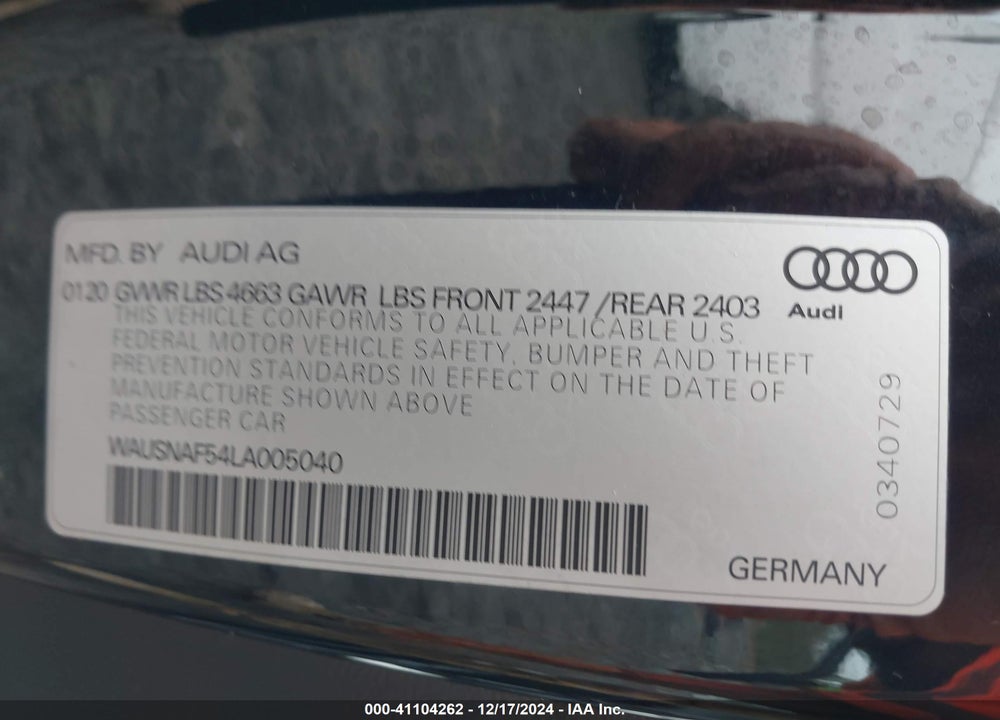 2020 AUDI A5 VIN: WAUSNAF54LA005040