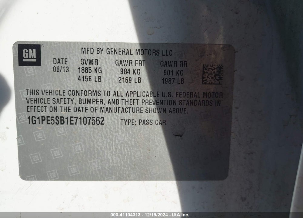 2014 CHEVROLET CRUZE 2LT AUTO VIN: 1G1PE5SB1E7107562