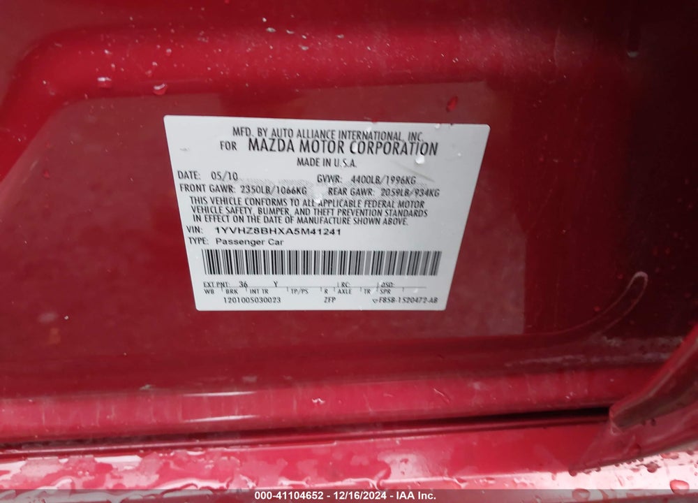 2010 MAZDA 6 I SPORT VIN: 1YVHZ8BHXA5M41241