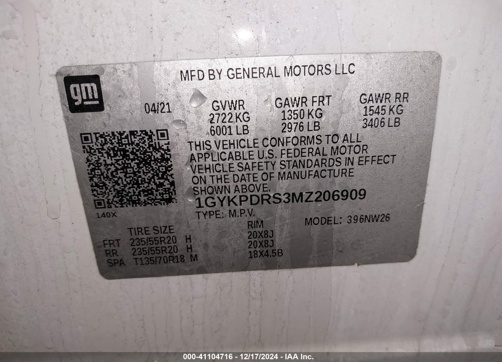 2021 CADILLAC XT6 PREMIUM LUXURY VIN: 1GYKPDRS3MZ206909