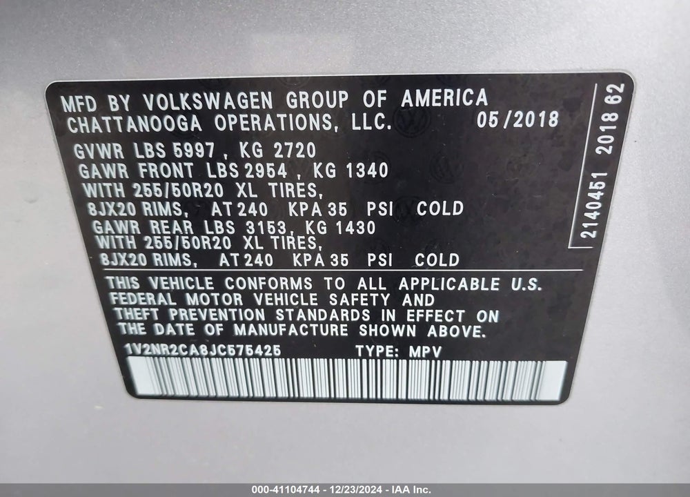 2018 VOLKSWAGEN ATLAS VIN: 1V2NR2CA8JC575425