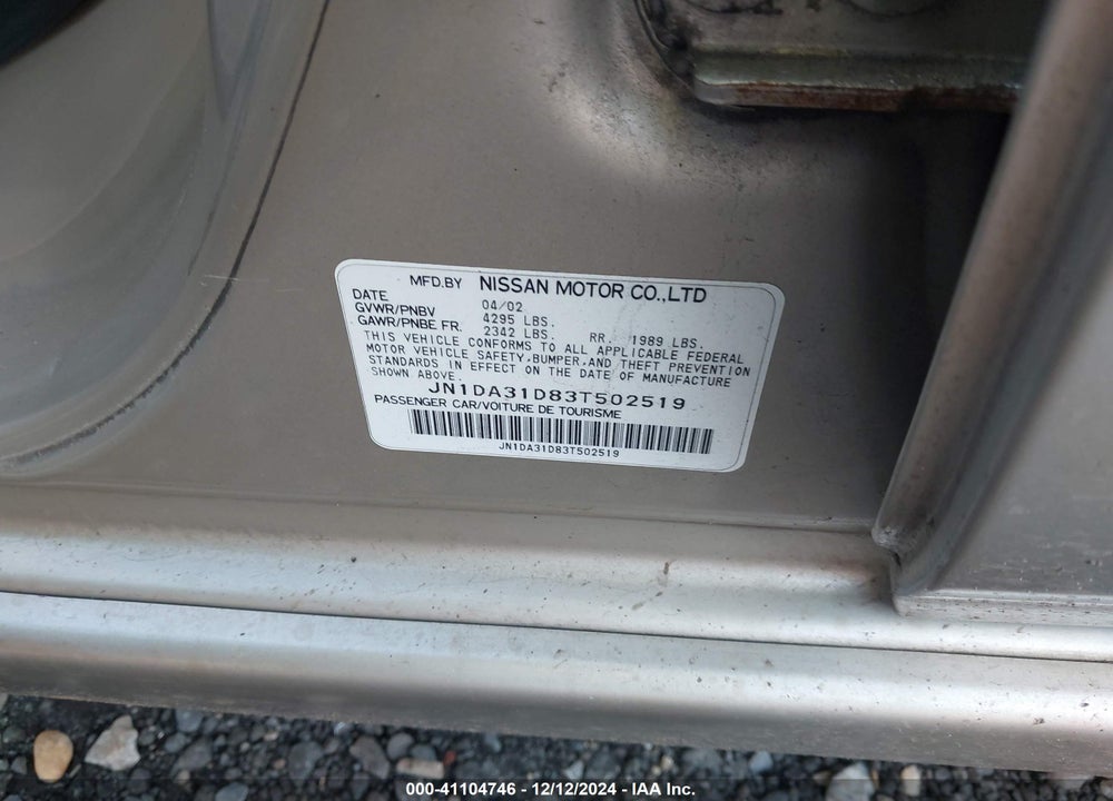 2003 NISSAN MAXIMA SE VIN: JN1DA31D83T502519