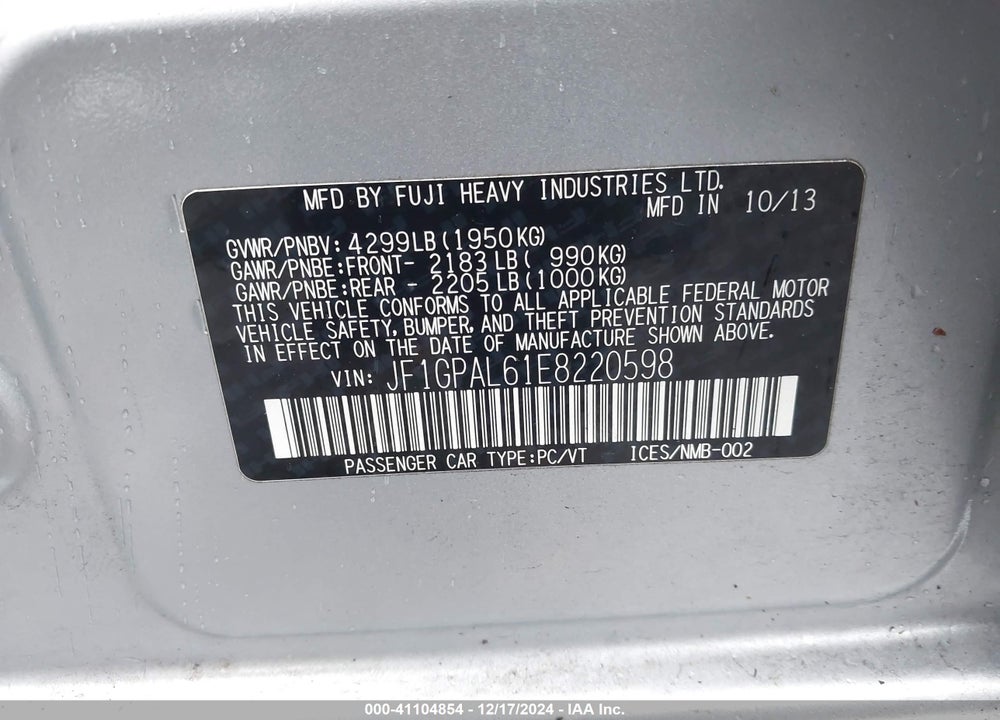 2014 SUBARU IMPREZA 2.0I SPORT PREMIUM VIN: JF1GPAL61E8220598