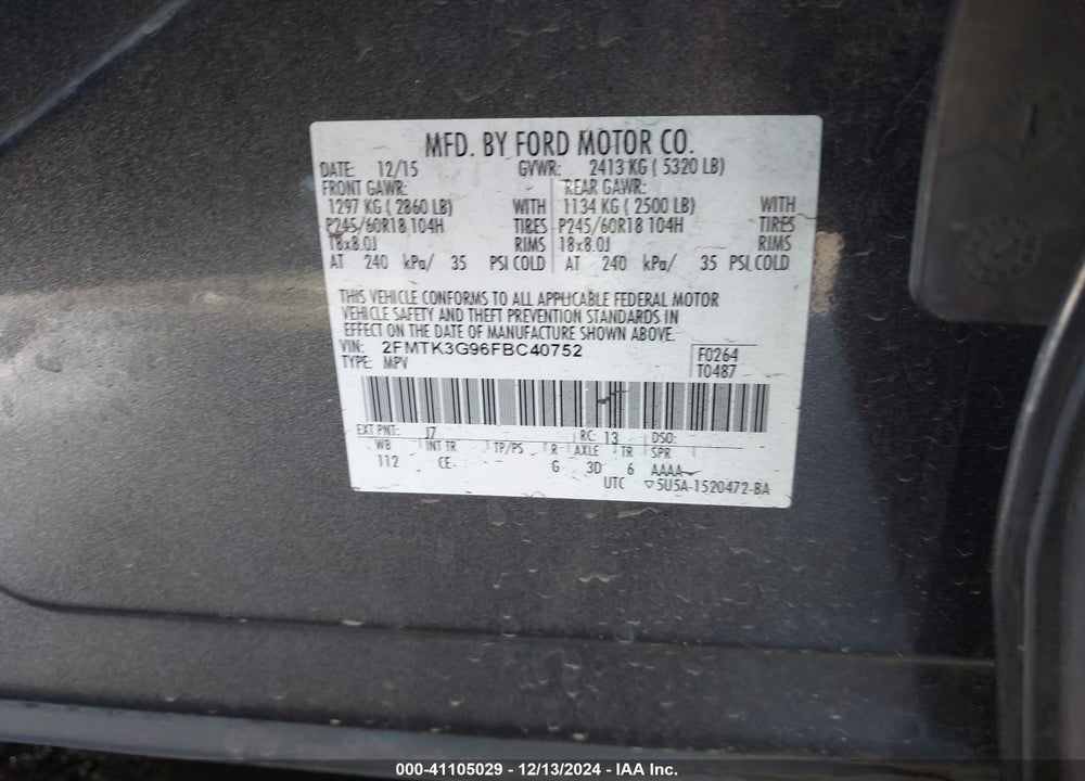 2015 FORD EDGE SE VIN: 2FMTK3G96FBC40752