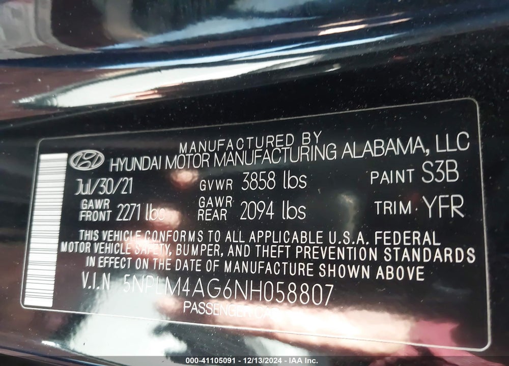 2022 HYUNDAI ELANTRA SEL VIN: 5NPLM4AG6NH058807