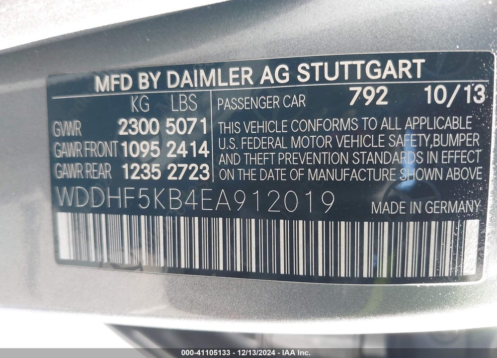 2014 MERCEDES-BENZ E 350 VIN: WDDHF5KB4EA912019