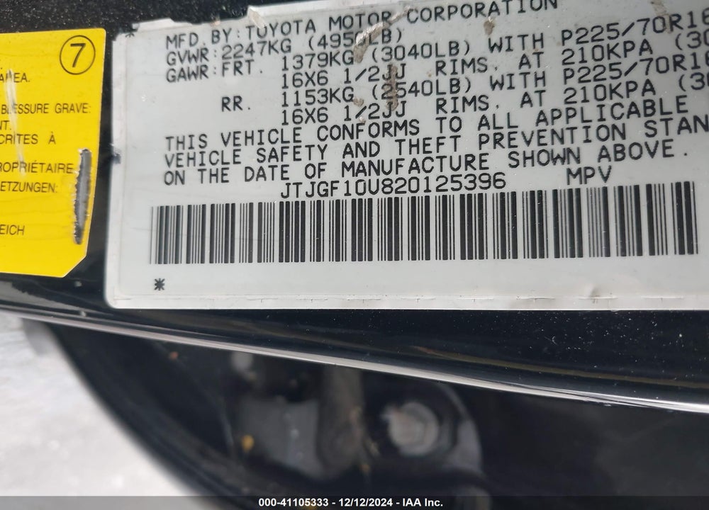 2002 LEXUS RX 300 VIN: JTJGF10U820125396