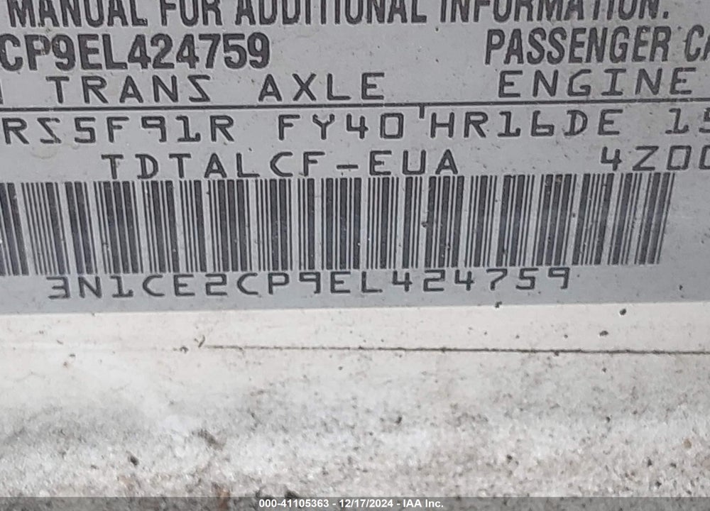 2014 NISSAN VERSA NOTE S (SR) VIN: 3N1CE2CP9EL424759