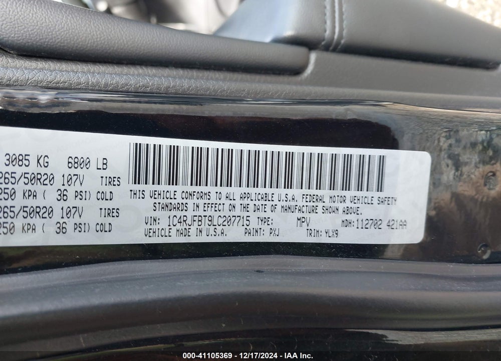 2020 JEEP GRAND CHEROKEE LIMITED X 4X4 VIN: 1C4RJFBT9LC207715