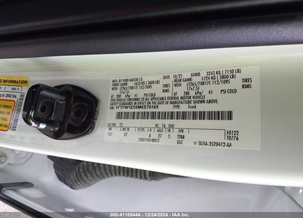 2021 FORD F-150 XLT VIN: 1FTFW1E55MKE70165