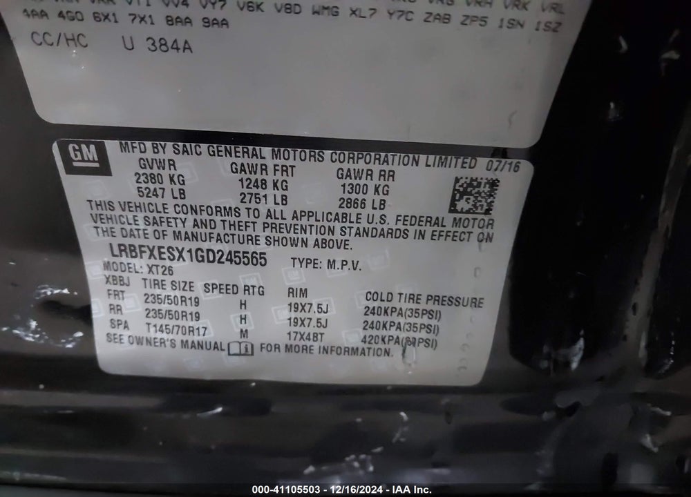 2016 BUICK ENVISION PREMIUM I VIN: LRBFXESX1GD245565