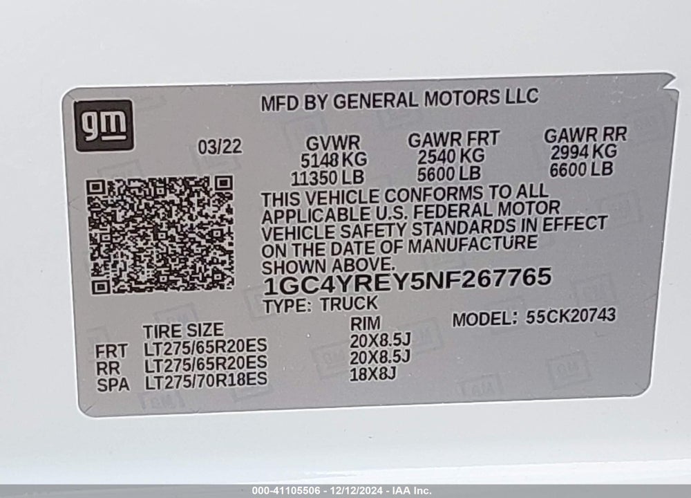 2022 CHEVROLET SILVERADO 2500HD 4WD STANDARD BED HIGH COUNTRY VIN: 1GC4YREY5NF267765