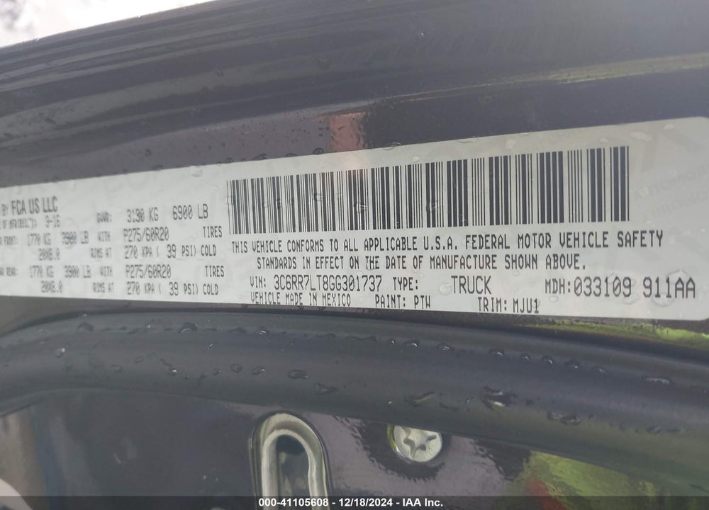 2016 RAM 1500 VIN: 3C6RR7LT8GG301737