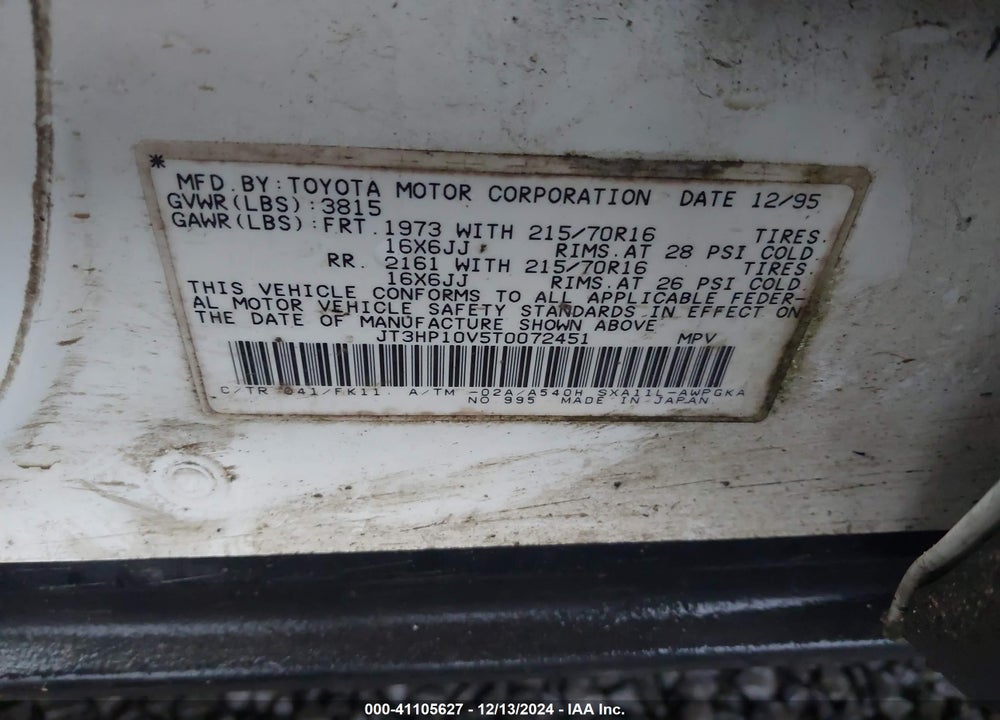 1996 TOYOTA RAV4 VIN: JT3HP10V5T0072451